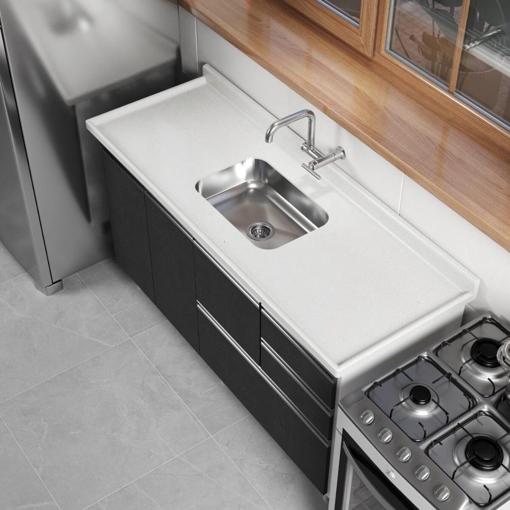 Pia De Cozinha Mármore Sintético 120x55cm Com Cuba Aço Inox Multimóveis CR20472 Off White — imagem 2 de 2