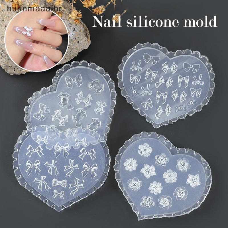 huj 1 Pçs Molde De Silicone Do Prego Em Forma De Coração Borboleta Arco Flor 3D Modelo Decorações Da Arte Manicure Ferra