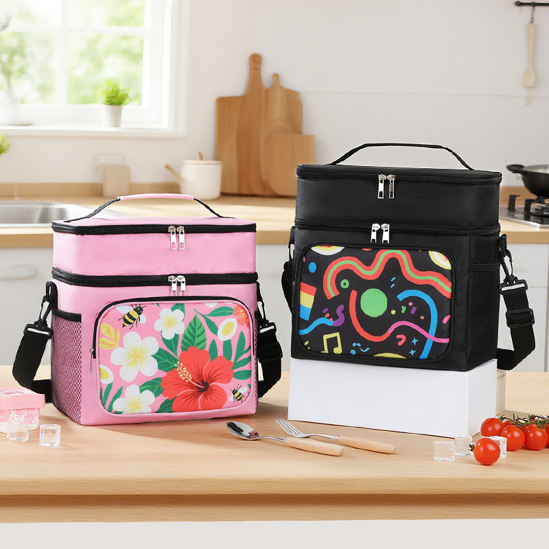 Bolsa térmica multifuncional de dupla camada, bolsa de mão portátil e simples para marmita, bolsa térmica de grande capa
