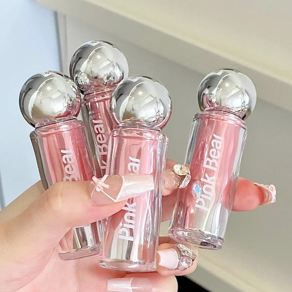 Pinkbear Pico urso pequena lâmpada brilho labial colorido brilho labial essência mel batom não é fácil de colar copo Fad