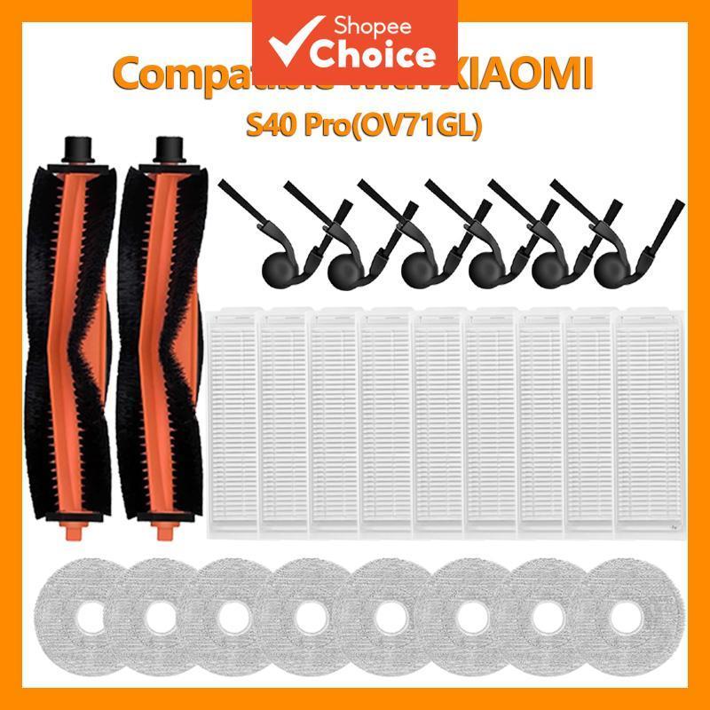 Kit de peças de reposição para aspirador robô compatível com Xiaomi S40 Pro OV71GL escovas, filtros e panos de esfregão