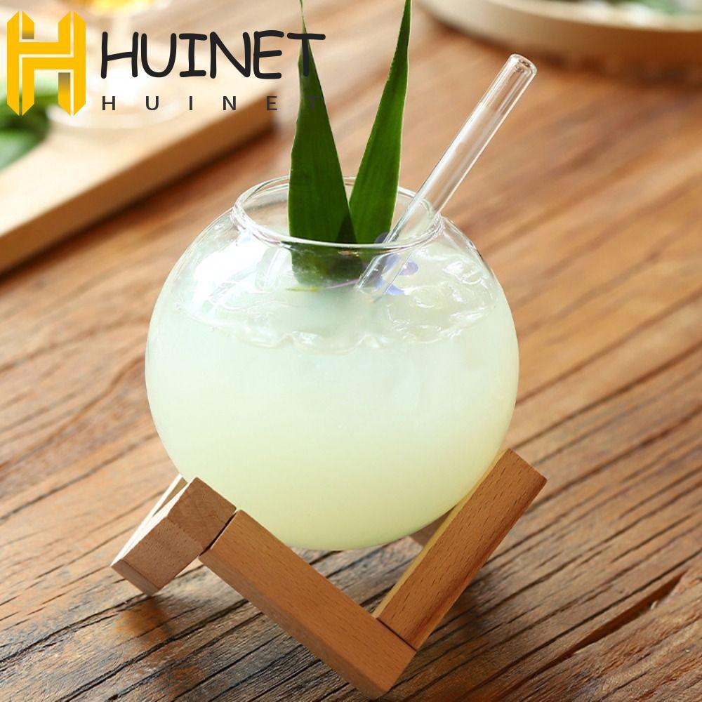 Copo De Vidro Esférico Para Coquetel HUINET , Transparente Com Bebida De Palha , Suco Em Formato De Bola Ronud