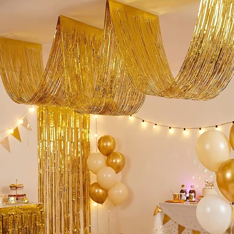 Wave Design Foil Fringe Tinsel Cortina Flâmula Metálica Brilhante Para Natal Ano Novo Carnaval Loja De Formatura Abertur