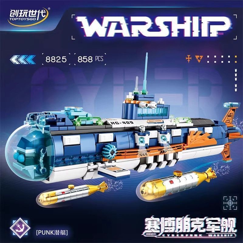 1300 pçs compatível Lego série militar blocos de construção estilo Punk submarino destruidor tanque montagem educacional