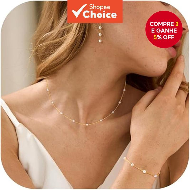 Ins Conjunto De Joias De Pérola Minimalista Para Mulheres Colar Pulseira Brincos Acessórios De Moda Elegantes