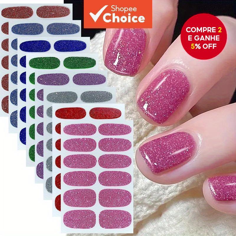 Tiras Completas De Esmalte Para Unhas , Adesivos De Gel Autoadesivos Com Glitter Rosa Adequados Casa Feminina , Faça Voc