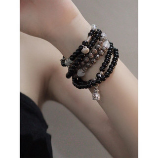 Montanha fantasma gastar dinheiro acordar leão dupla camada preto frisado pulseira novo estilo chinês feito à mão Retro 