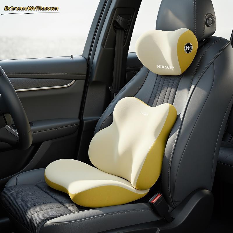 Conjunto De Travesseiro De Apoio Lombar E Encosto De Cabeça Para Escritório Carro , Design Ergonômico Alívio Da Dor , As