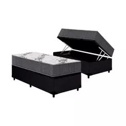 Cama Box Baú Solteiro: Colchão Espuma Ortobom D33 / EP Airtech 100 + Base CRC Courano Black(88x188)