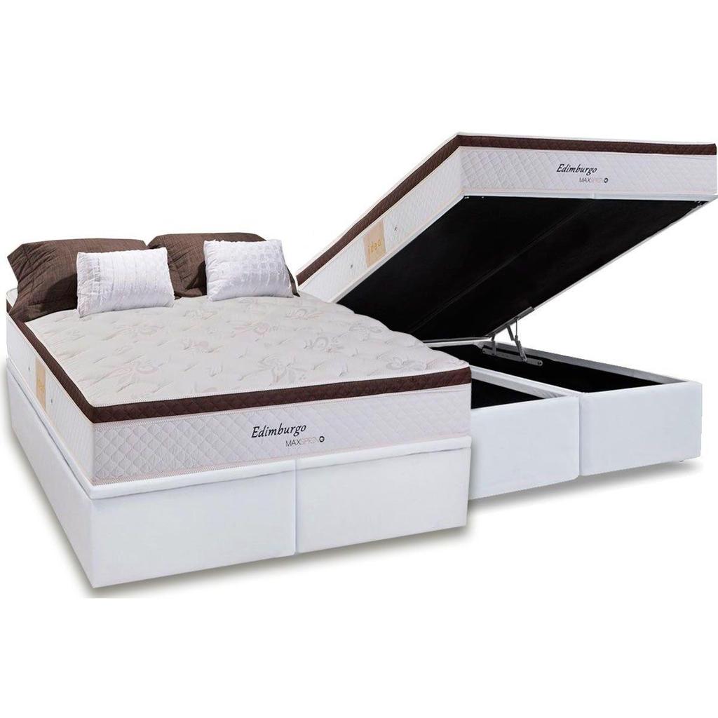 Conjunto Box Baú Queen: Colchão Molas Herval Maxspring Edimburgo + Base CRC Courano White (158x198)