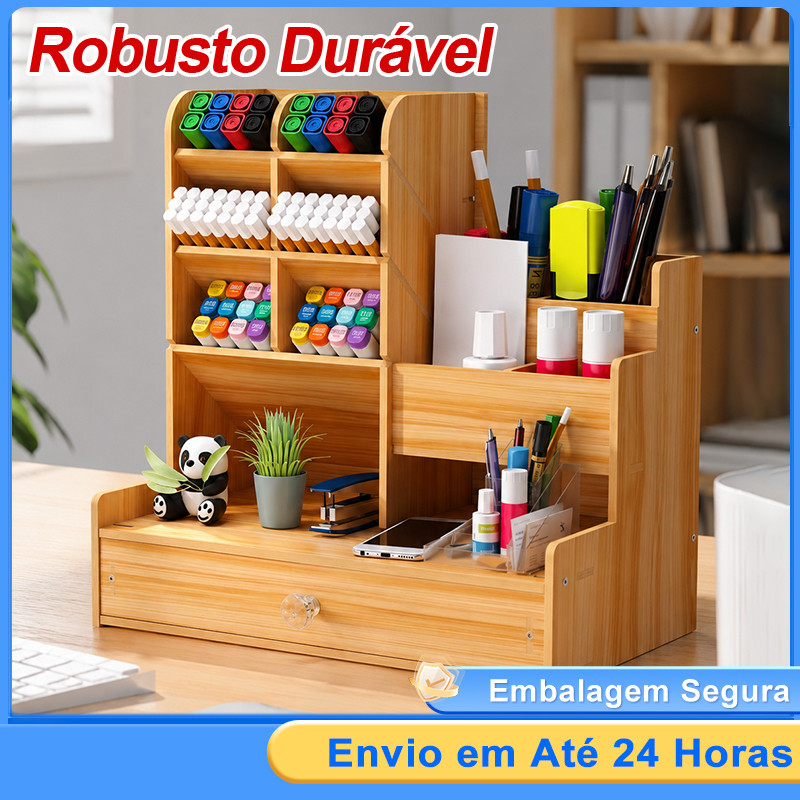 Organizador Mesa para Escritório Home Office - Multiuso Grande Gaveta Nichos para Canetas Acessórios