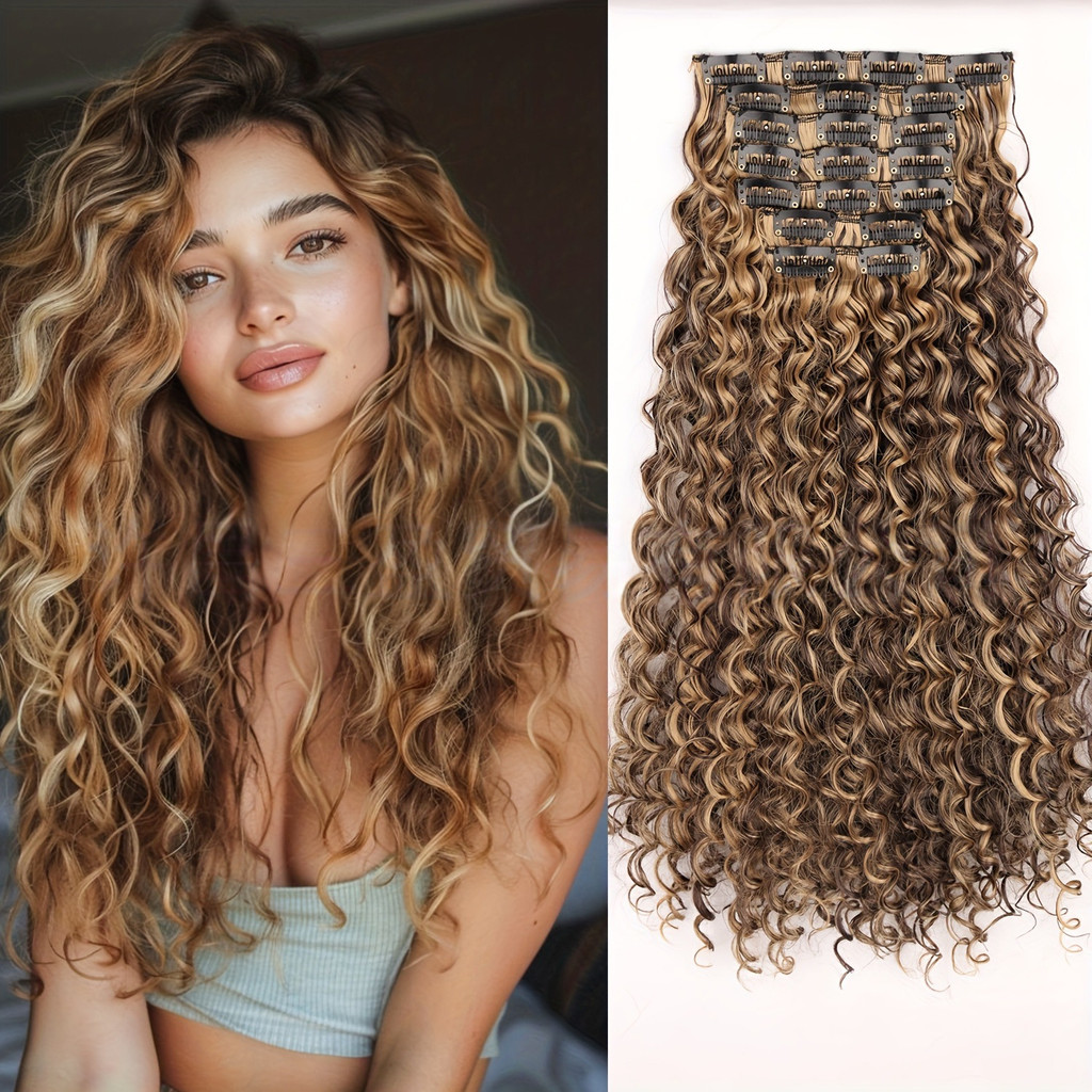 Extensão de Cabelo Cacheado Tic Tac 55cm Peruca Longa Aplique de Cabelo cacheado 7Pcs/set