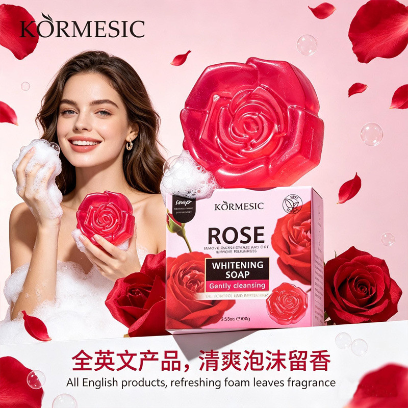 Sabonete Artesanal Rosa 100g-Vermelho/, Fórmula Hidratante , Limpeza Suave , Aroma Floral Natural , Barra De Banho Diári