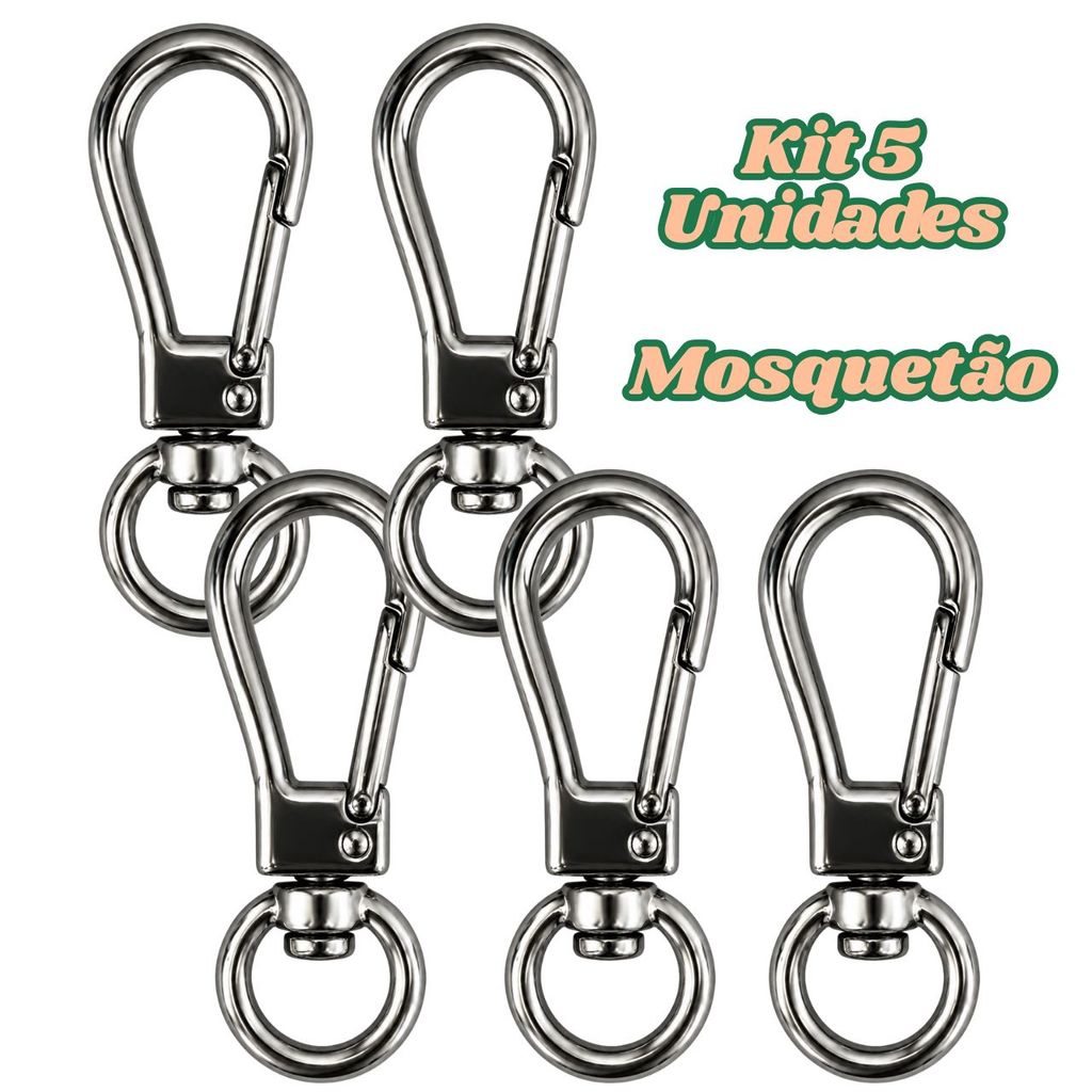 Kit 5 Mosquetão Aço Inox  Engate rapido