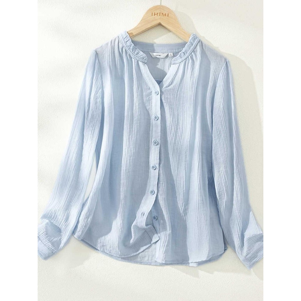 High-End comércio exterior pedido Original exportação primavera manga comprida com decote em V camisa solta mais magro o