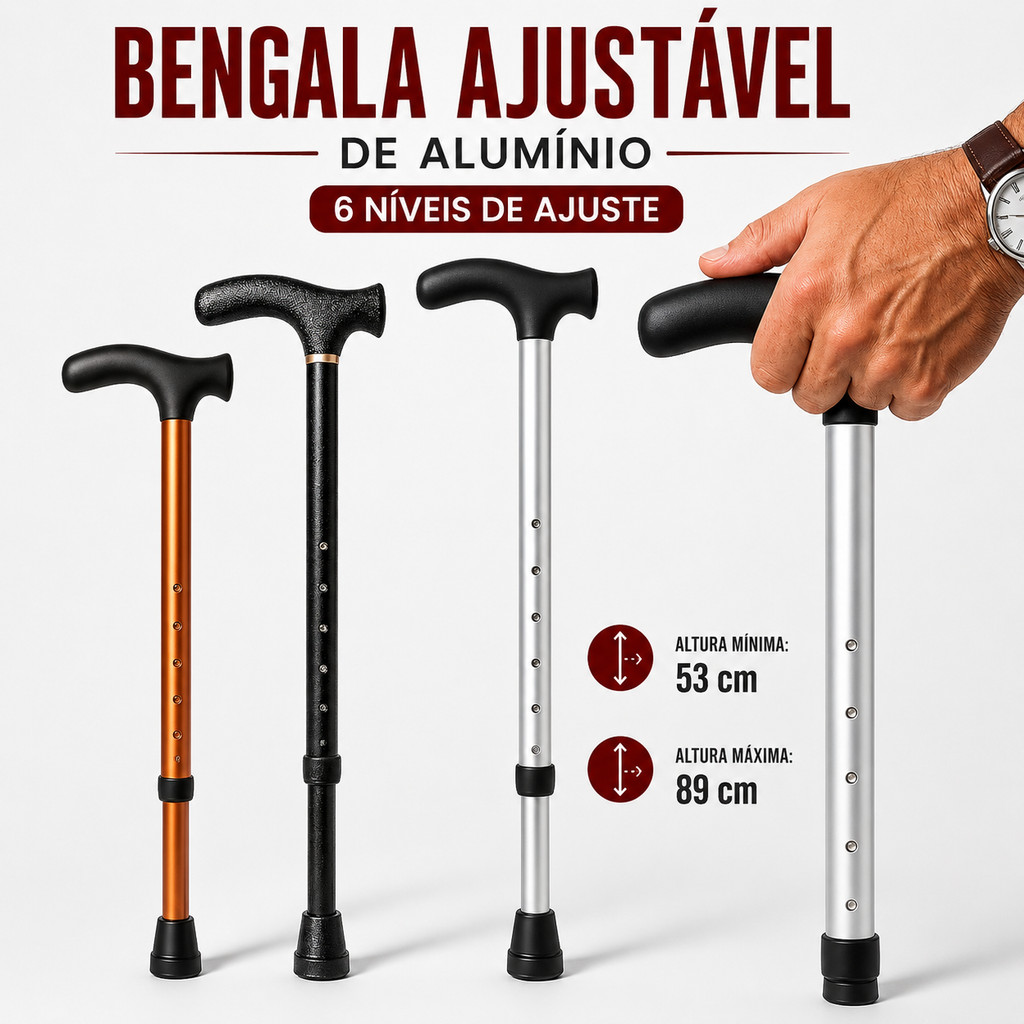 Bengala Ortopédica para Idoso Alumínio Reforçada 6 Ajustes muleta ajustavel regulavel aluminio velho apoio