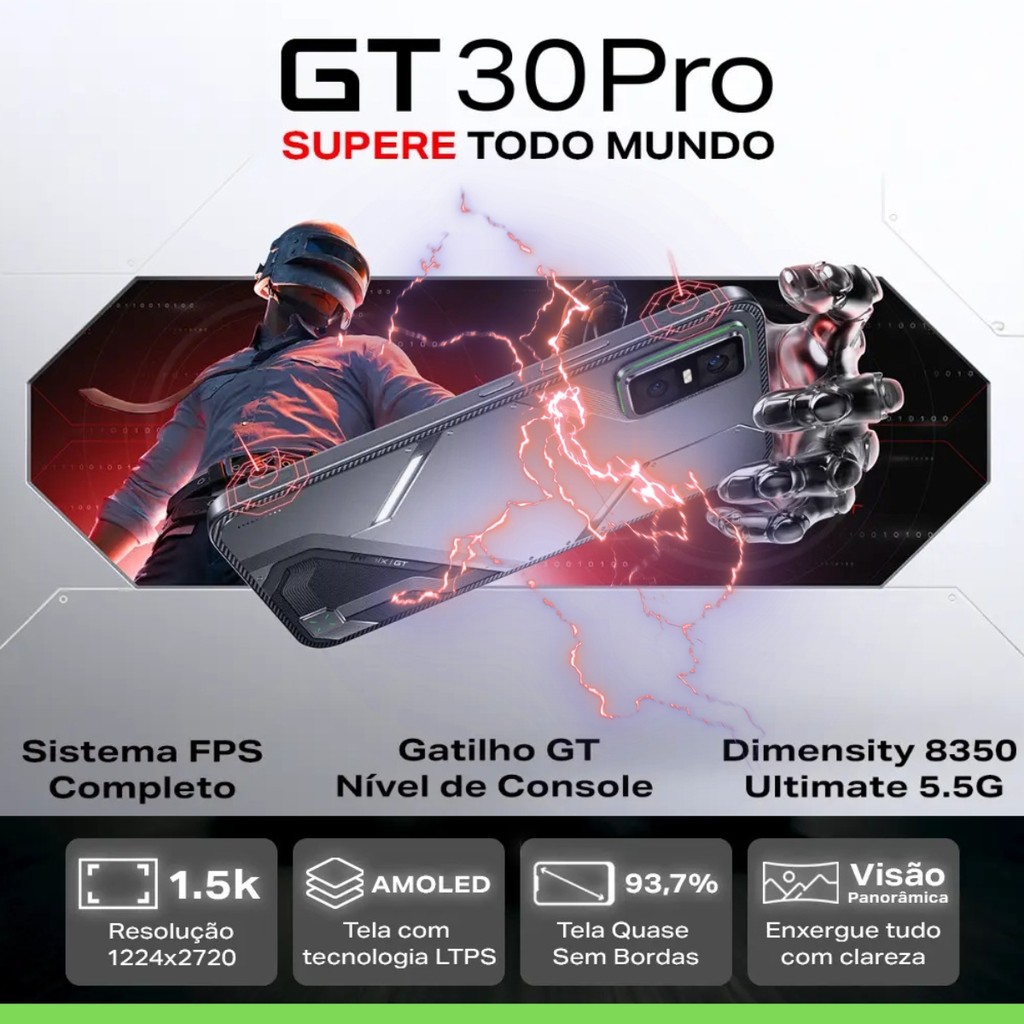 Infinix GT 30 PRO 5G, 512GB ou 256gb + 12GB RAM, Processador Dimensity 8350/V-Global/Cam108MP/AMOLED