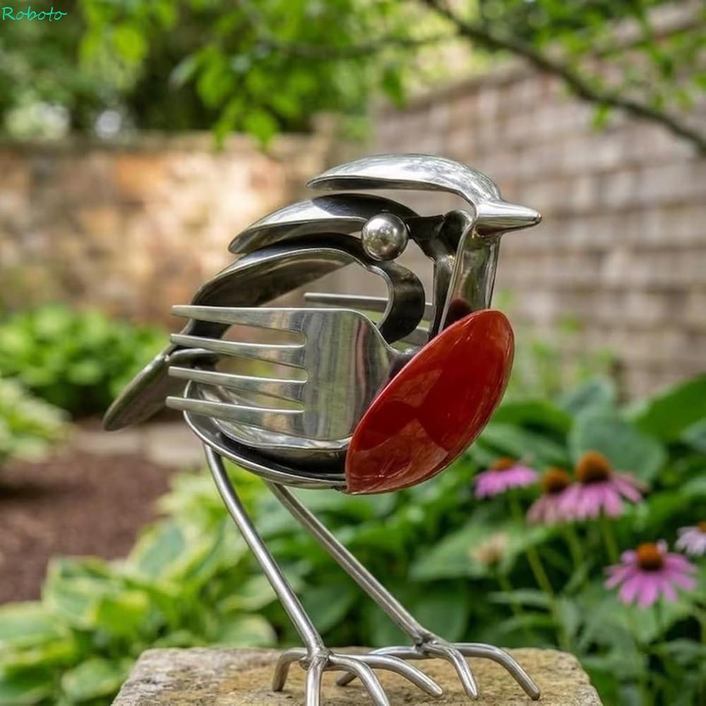 Escultura De Pássaro DARNELL Robin , Estátua De Metal De Sucata Ecológica Feita À Mão , Peito Vermelho
