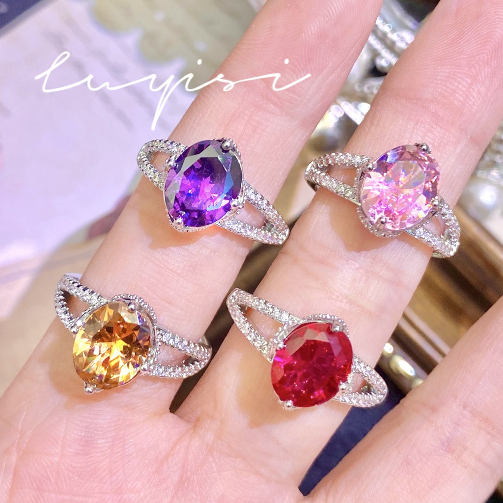 Seiko rubi Artificial em forma de ovo vem Morgan laranja anel de diamante influenciador quente atmosfera simples alto ca