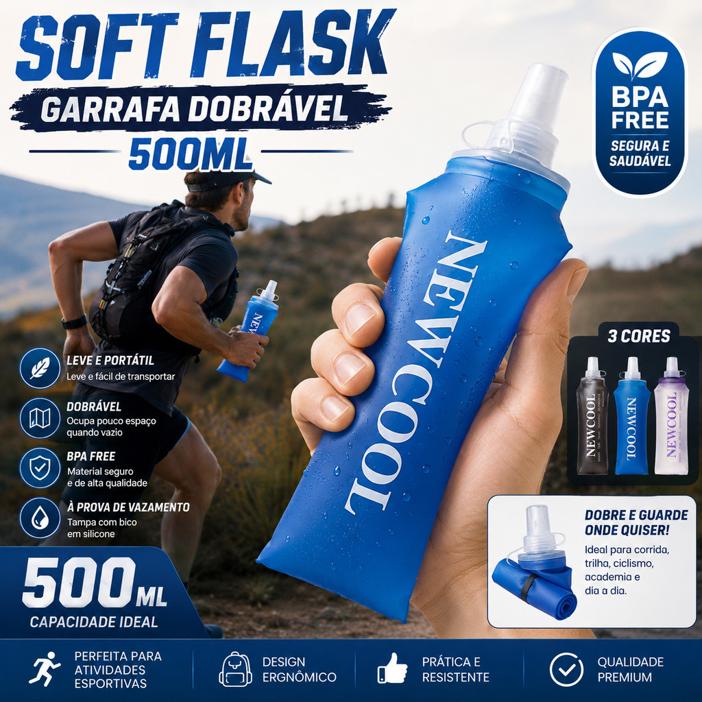 Soft Flask 500ml Garrafa Dobrável para Corrida Academia Bike Trekking