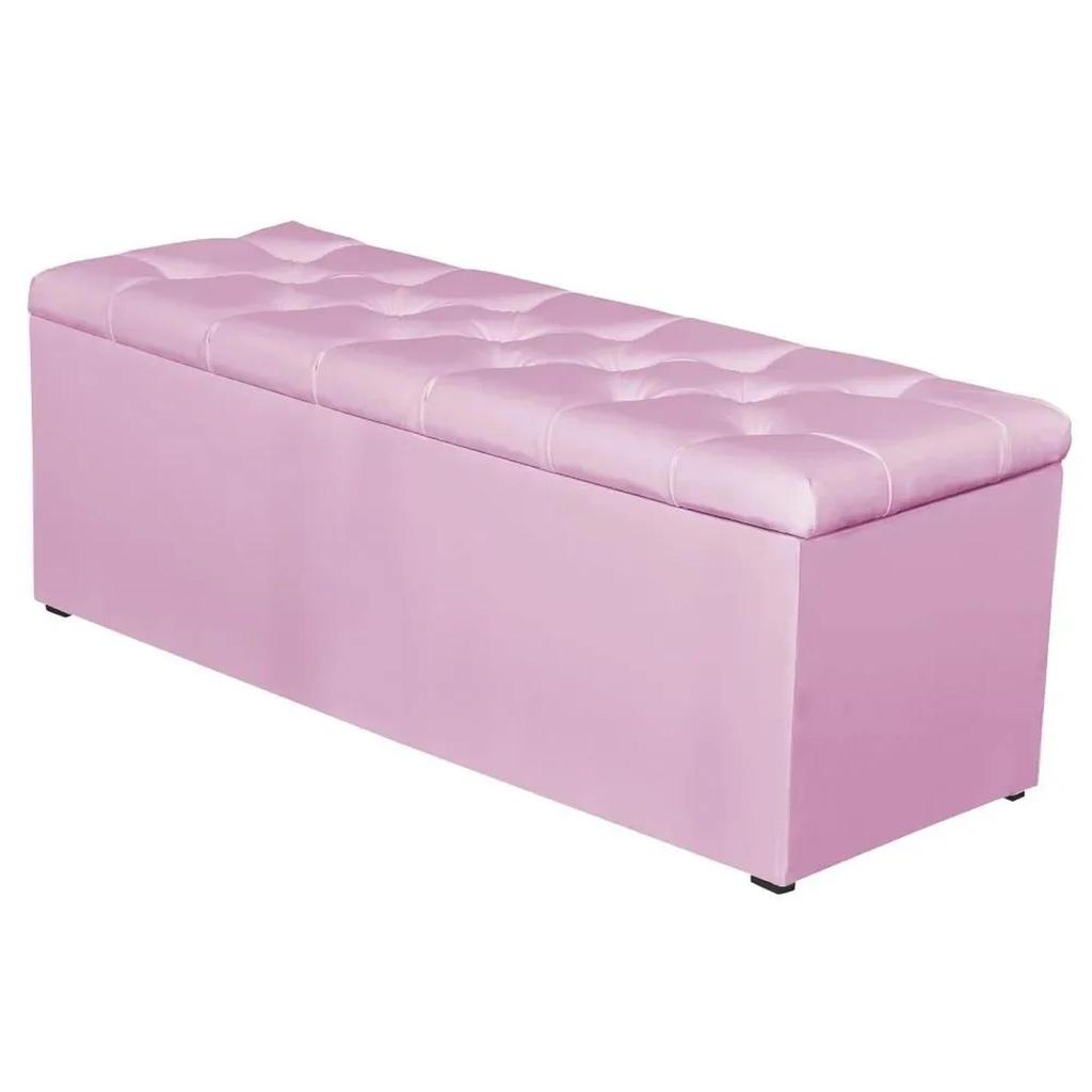 Calçadeira Baú 160 cm Paris Corino Rosa - JS Móveis