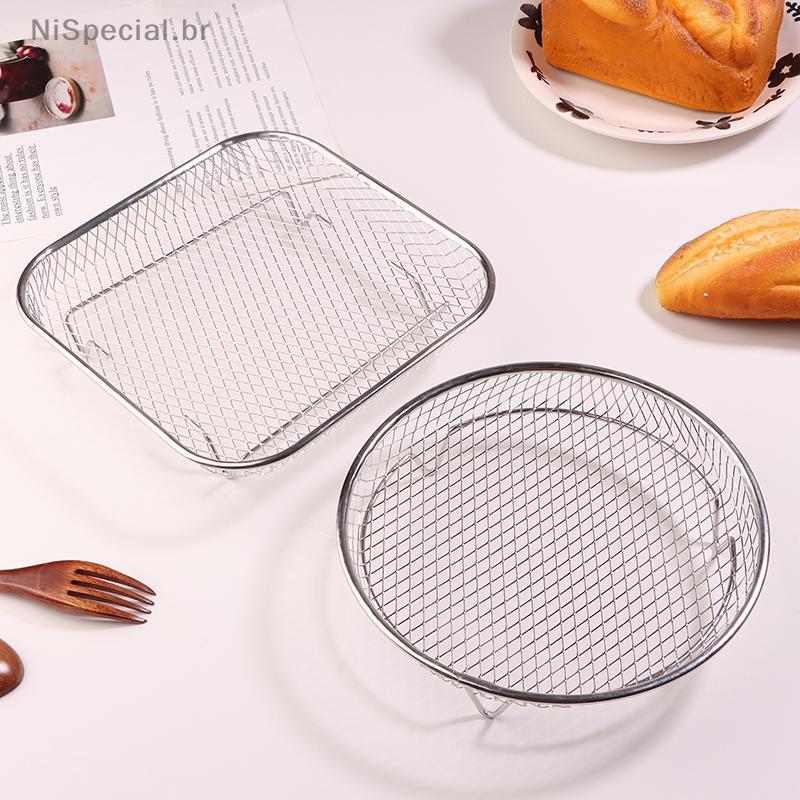 [Nis] 1Pc Fritadeira De Ar Ra Staable Grelhar Cesta De Grelha De Aço Inoxidável Bandeja De Airfryer Não-Sti Fio Utensíli