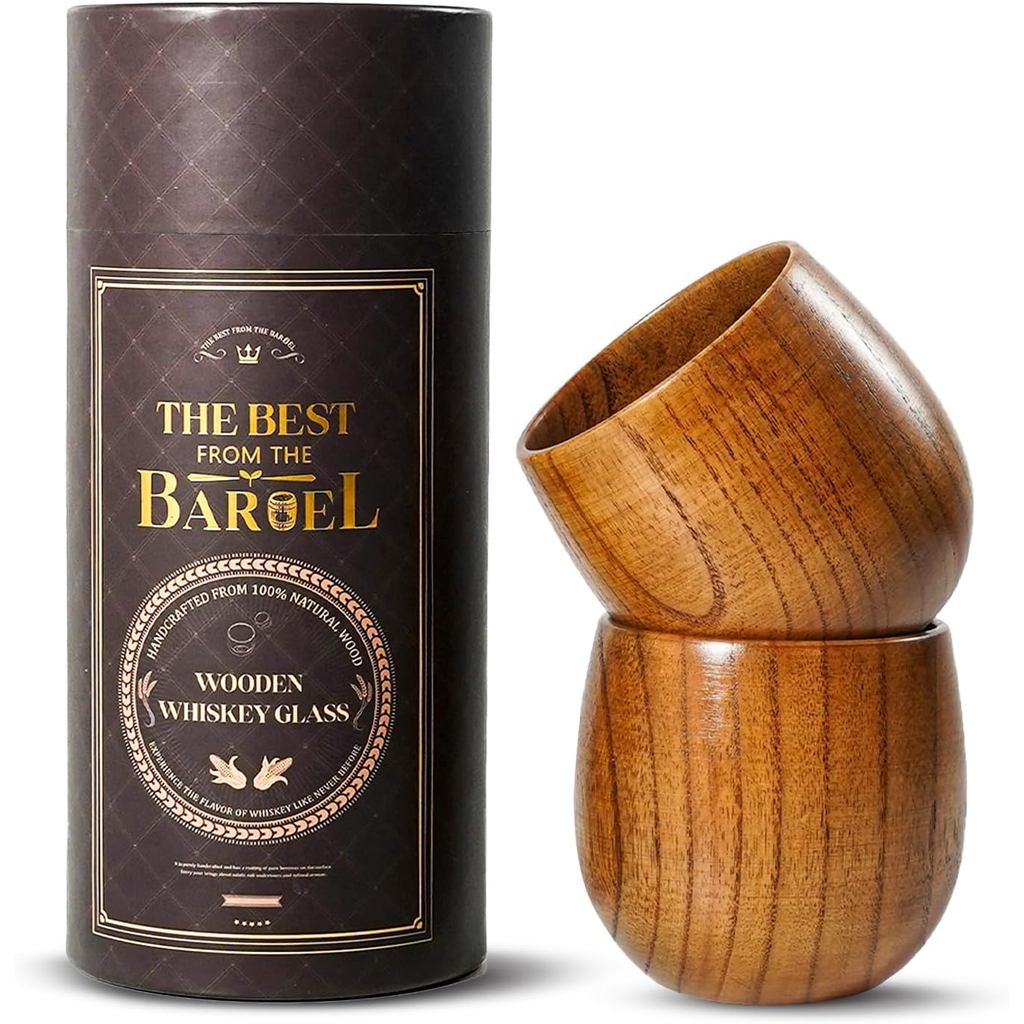 Copos de Madeira Artesanais para Bourbon Whiskey para Homens, Copos Artesanais de Barril de Carvalho, Presentes Únicos d