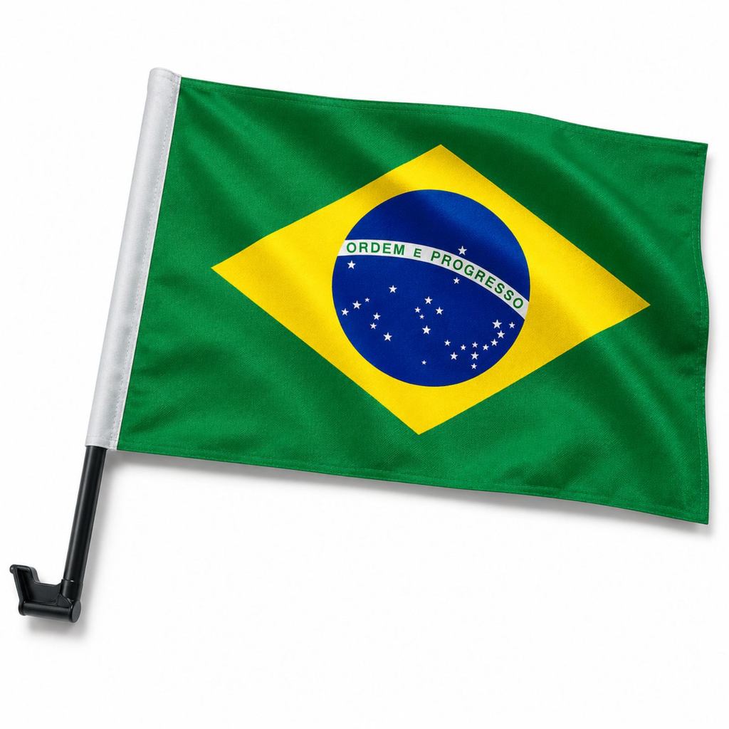Suporte com Haste Vidro do Carro Bandeira Do Brasil Eventos Carreata