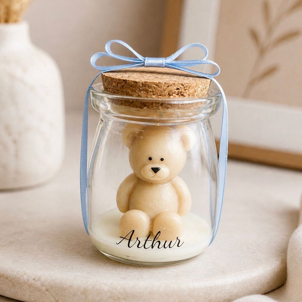 Kit 50 Velas Aromáticas Ursinho Personalizada 115g Lembrancinha Maternidade Chá Revelação e Batizado
