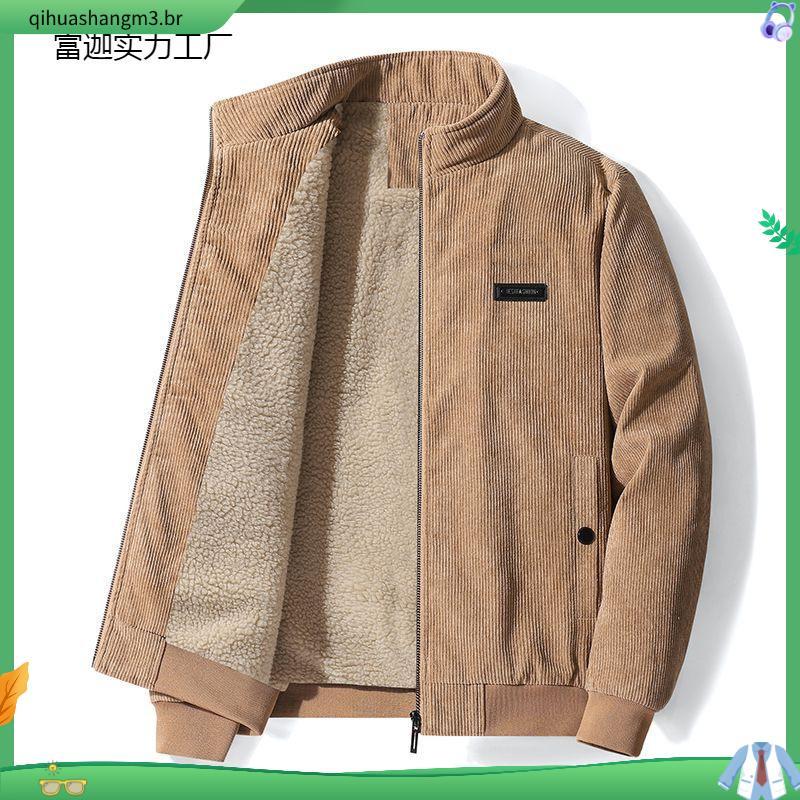 Jaqueta Masculina de Inverno e Outono com Forro de Fleece Quente e Espesso, Gola Alta, Casual para Adultos de Meia-Idade