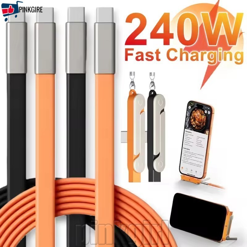[Rdy Stk] Fio De Dados De Carregamento Rápido PD De 240 W-Suportes Para Telefone Com Cabo De Carregador 2 Em 1-360 ° Sup