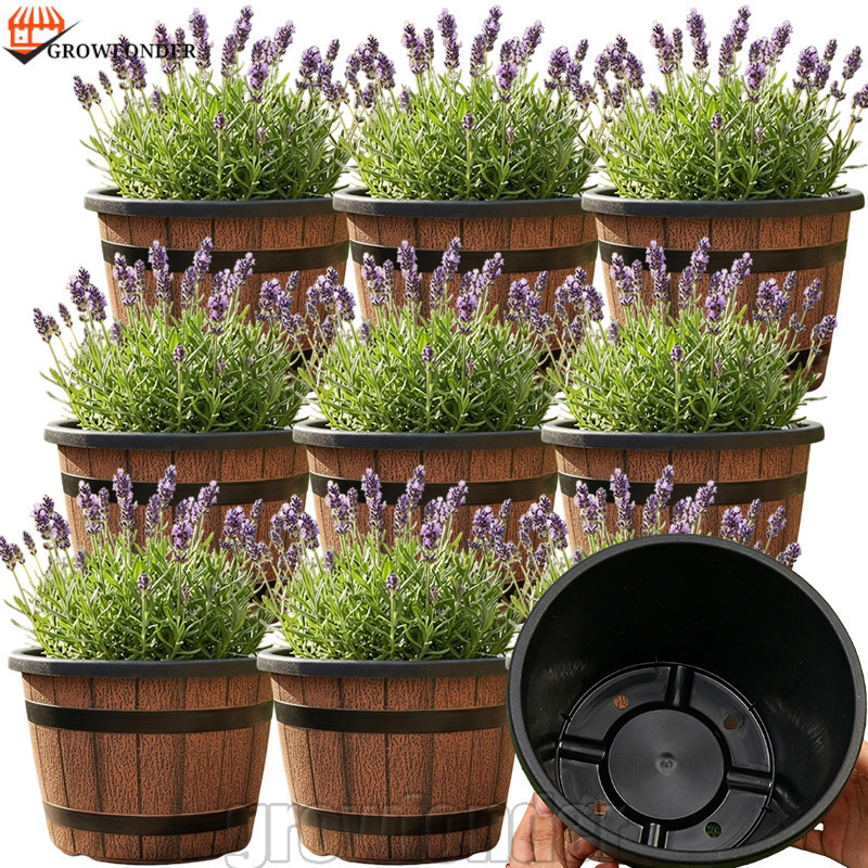 [Fasty] Vaso De Flores De Imitação De Barril De Madeira De 3-1 Unidade-Plantas Retrô-Decoração De Quintal De Jardim-Reci