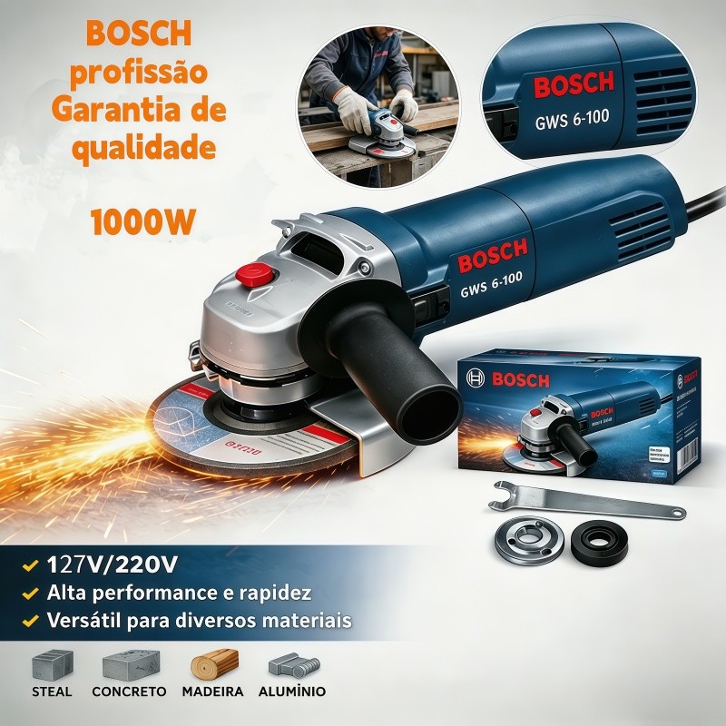 Esmerilhadeira Angular Bosch GWS6-100 1000W Rebolo Serra Elétrica Ferramentas Elétricas