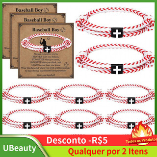 12 Pulseiras Esportivas Ajustáveis com Corda, Presente para Equipes de Beisebol, Softbol e Basquete, Pulseira com Cruz d