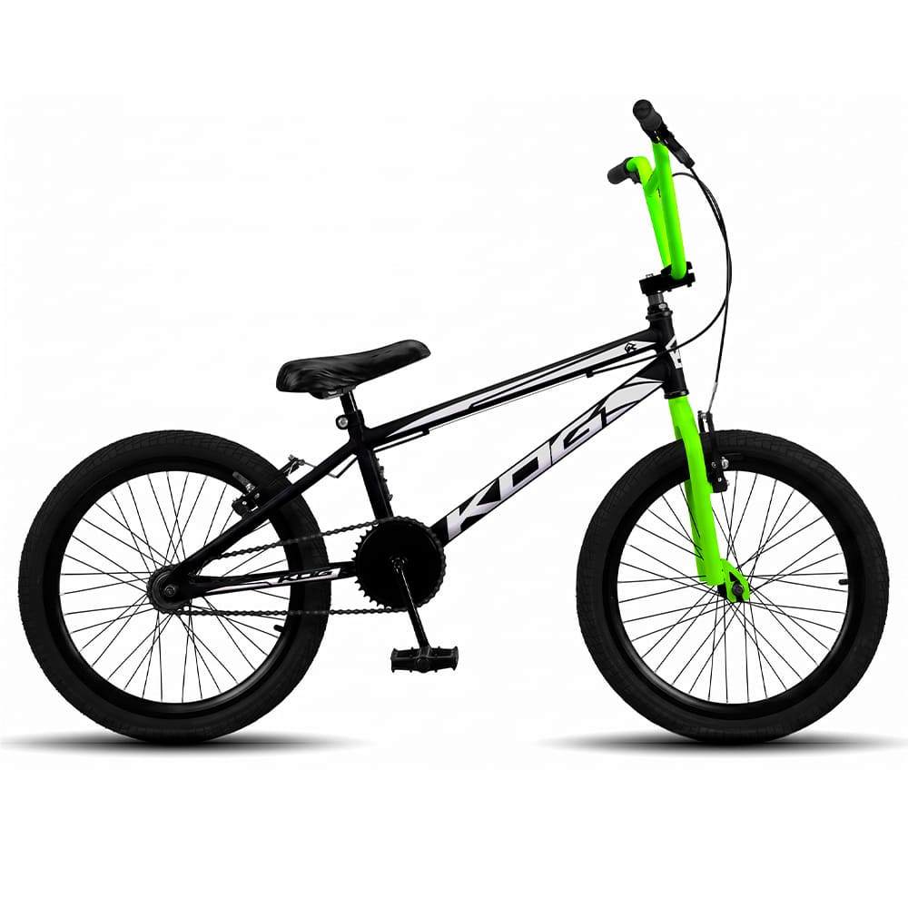 Bicicleta BMX Aro 20 Infantil KOG Freestyle Para Meninos - Preto com Branco Pneus Preto