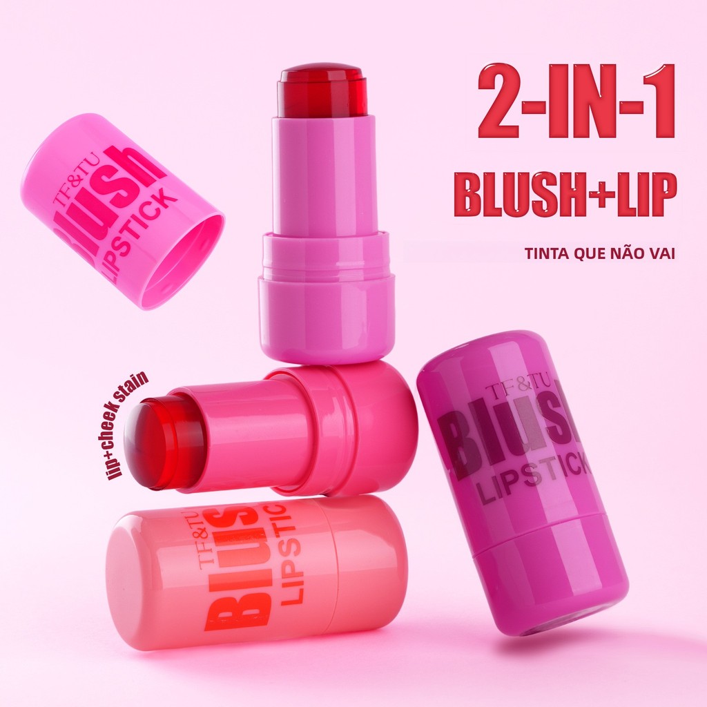 Batom e blush 2 em 1, maquiagem de dupla função para lábios e bochechas, TF&TU, acabamento matte, tons nude, blush em ge