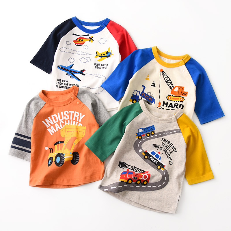 Crianças crianças puro algodão manga três quartos camiseta meninos meninas dos desenhos animados topos médio pequeno cam