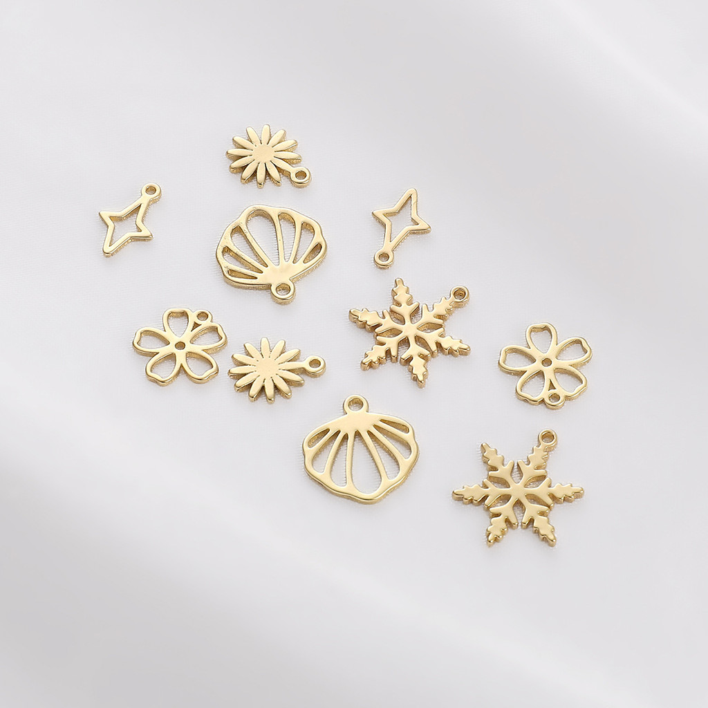 14K coberto de ouro único teto em forma de leque peça de flor pingente em formato especial diy pulseira artesanal colar
