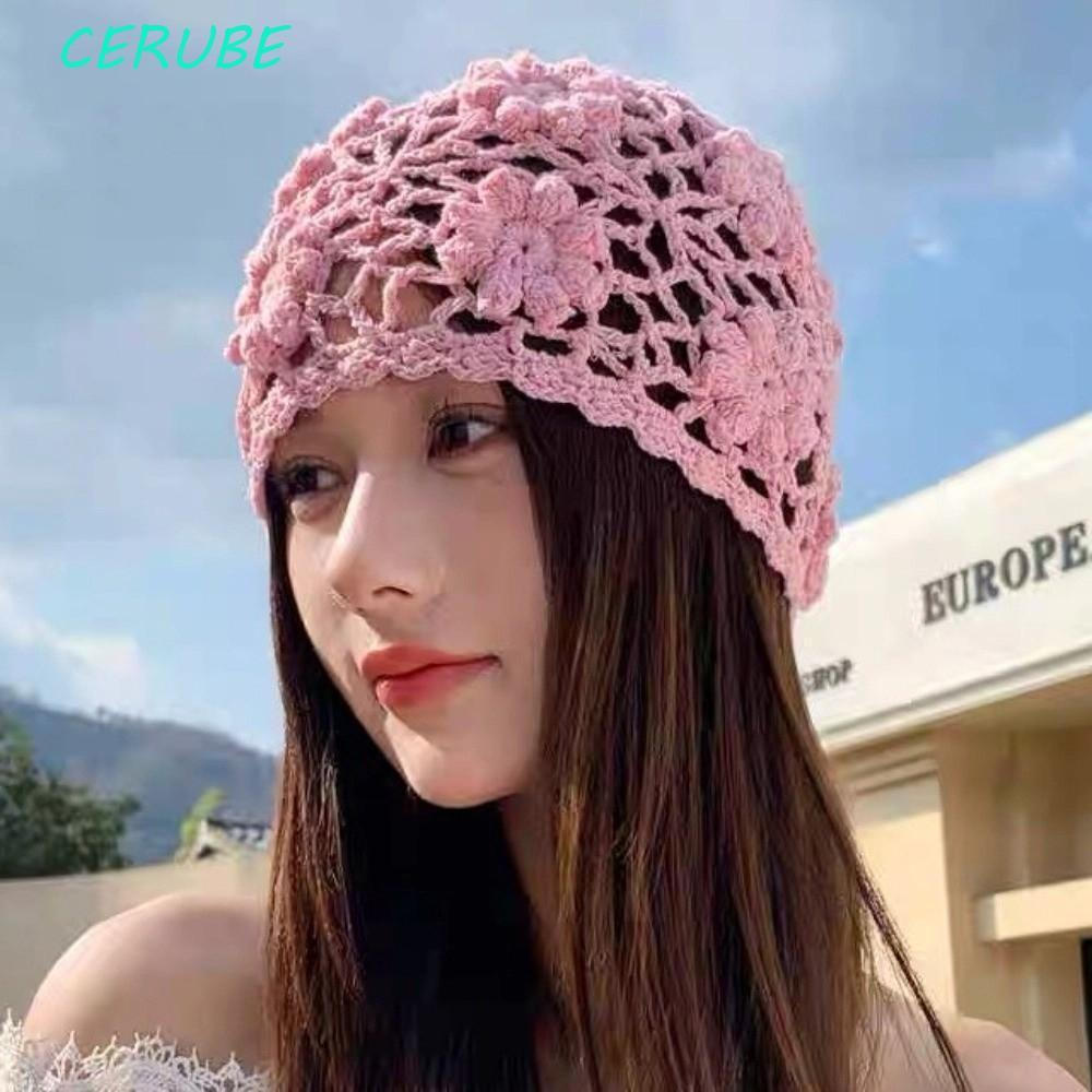Bonés De Bacia De Malha CERUBE , Chapéu De Flor De Crochê Feito À Mão , Gorros Étnicos Ocos Doces Y2k Femininos