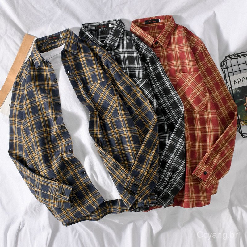 Camisa Xadrez Masculina , casual De Manga Comprida , Jaqueta Folgada Para Homens