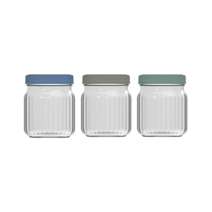 Jogo de 3 Potes de Temperos 500ml Sal Pimenta Açúcar Vidro com Tampa Sortidos Cozinha Organizada