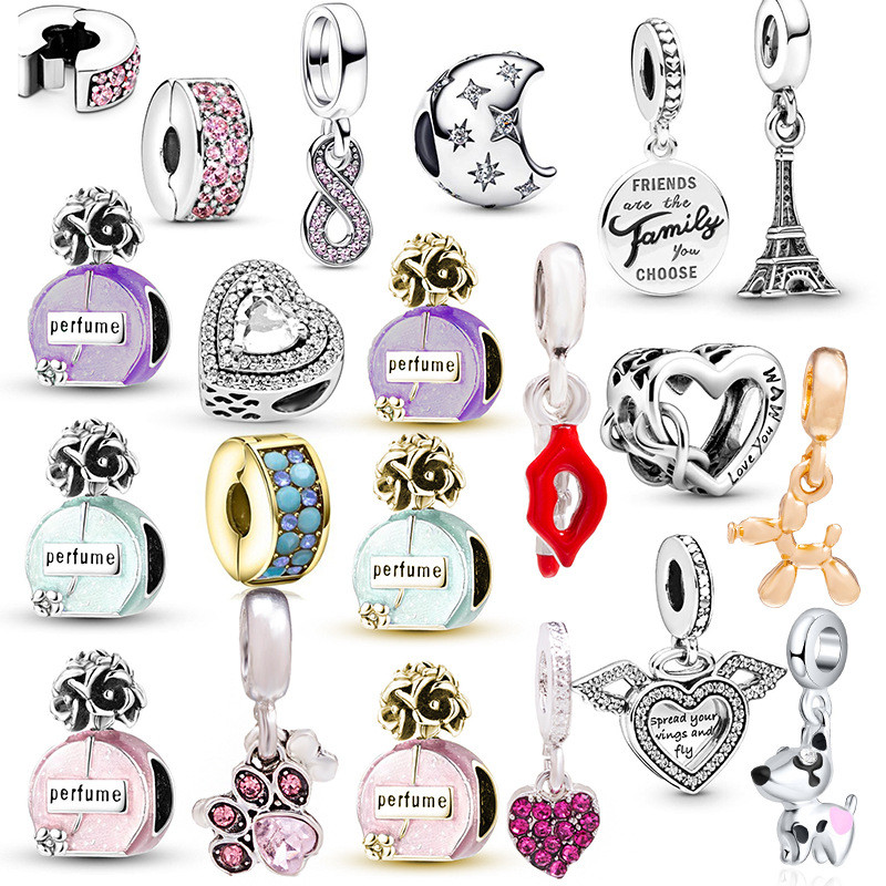 925 Pingente De Prata Clássico Charme Perfume Batom Pulseira Acessórios Pegada Colar DIY Jóias Posicionamento Fivela