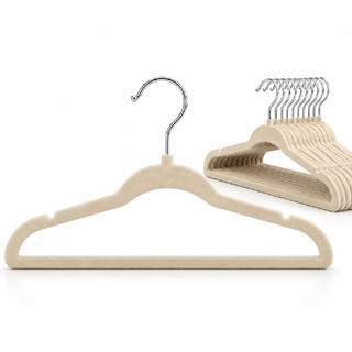 Kit 200 Cabides de Veludo Bege Slim Antideslizante Fino Gancho Giratório 360 Guarda Roupa Closet Arara