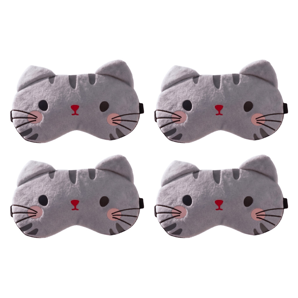 Kit 4 Máscaras Cinza Tapa Olhos Para Dormir Com Estampa Gato Ideal Para Relaxar