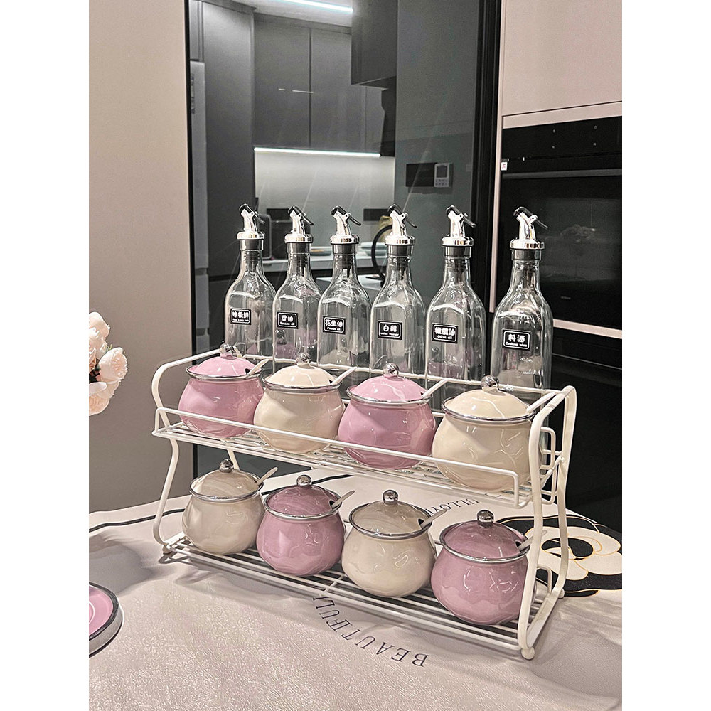 Luz de luxo alto valor tempero jar conjunto cozinha cerâmica saleiro tempero pote óleo combinação tempero caixa