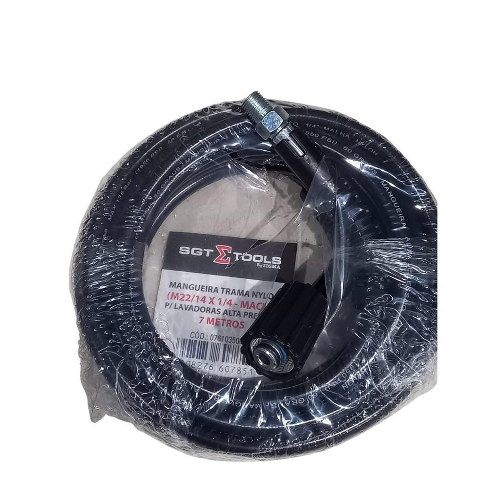 MANGUEIRA TRAMA NYLON (M22/14 X 1/4 MACHO) P/ LAVADORAS ALTA PRESSAO - 7 METROS