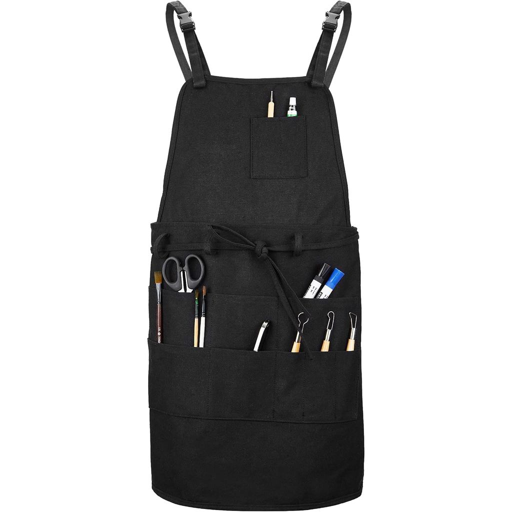 Avental de Artista MyLifeUNIT, Avental de Pintura Ajustável com 10 Bolsos para Artes e Artesanato, Avental de Cerâmica e