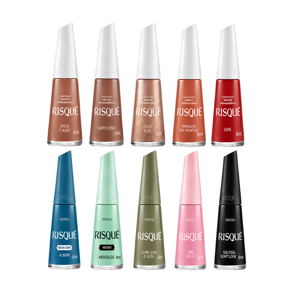 Kit Esmalte Risqué Atacado 10 Tons Cremoso Metalico Glitter