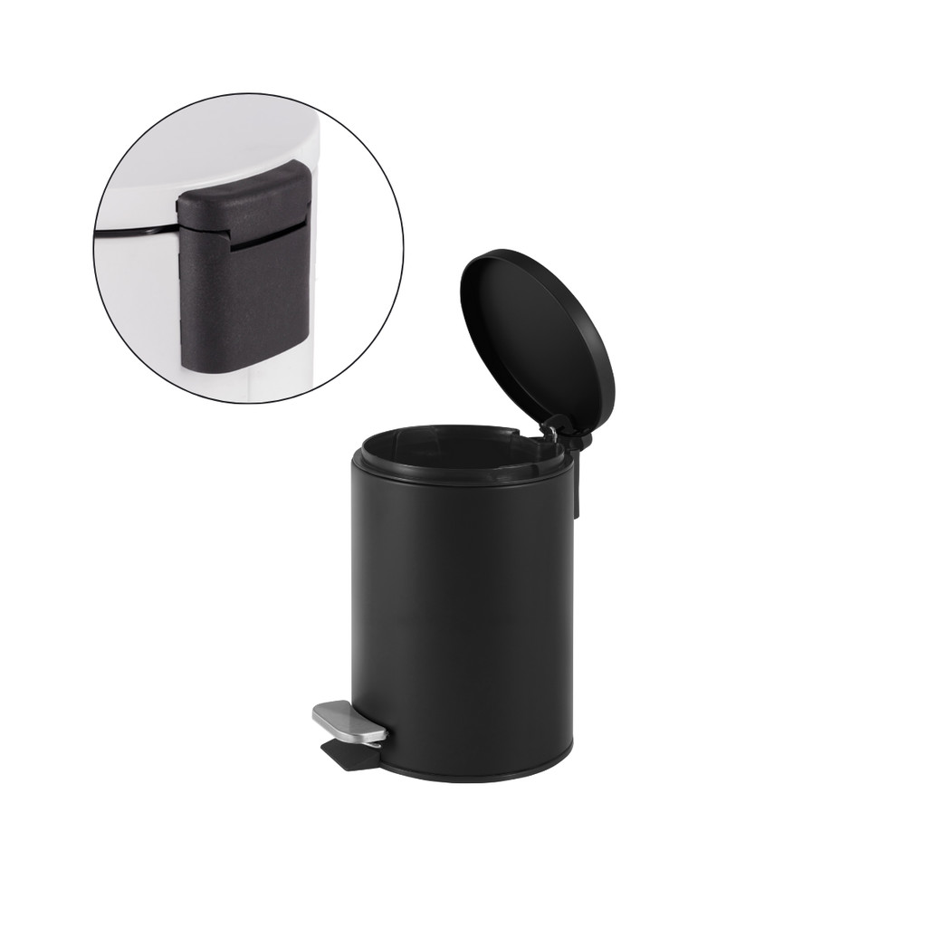 Lixeira Redonda Com Pedal 3l Em Aço Inox Preto Powermaid