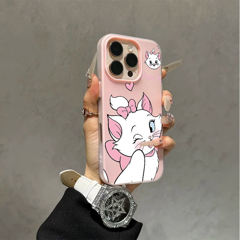 2 In 1 Capinha Gata Marie Case Cover， iPhone 16 15 14 13 12 11 Pro Max 16 7 8 Plus silicone Case，Capa anti-impacto